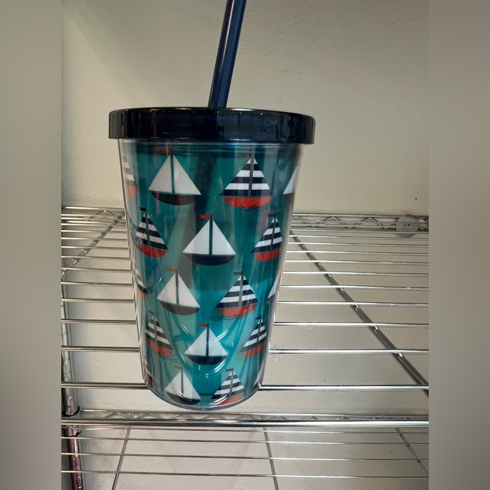 Kids Sailboat Patterned Tumbler with Straw